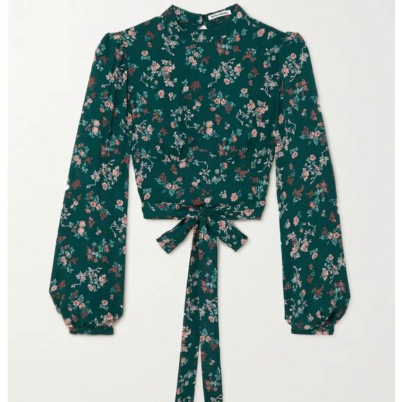 NWOT REFORMATION Raye Top Sz.12 Floral Green Tie Waist Open Back Boho Fairy - Picture 3 of 14